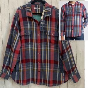 Tommy Bahama Men's Size XXL Norse Blue Plaid Copper Canyon Shirt Jacket Shacket